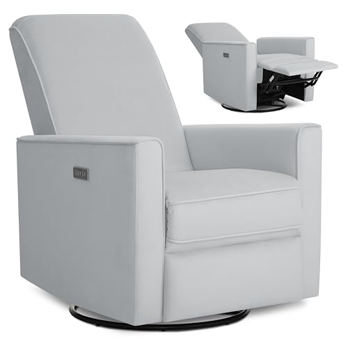 évolur Harlow Upholstered Power Glider Recliner with USB Charging – Rocking & 275° Swivel with Smooth Glide – Greenguard Gold & FSC