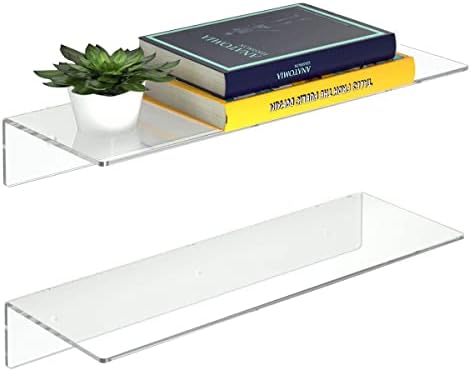 FEMELI 2 PCS 12" Acrylic Floating Shelves, Clear Shelf for Wall Display