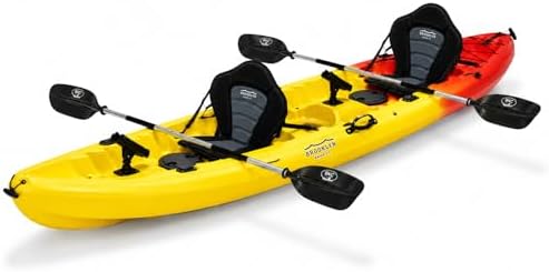 BKC Brooklyn 12.5 Tandem Fishing Kayak, 2 to 3 Person Sit-on-Top | 600 lb capacity, 2 padded seats, 2 paddles, 6 rod holders, motor-ready mount, for lakes, rivers and coastal water