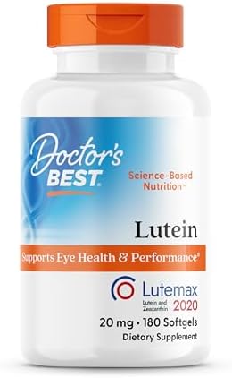 Doctor's Best Lutein Supplement 20mg with Zeaxanthin - Lutein for Eyes, Eye Health Vitamins for Men & Women, Vision and Macular Health Support, Lutemax 2020 Marigold Flower Extract - 180 Softgels