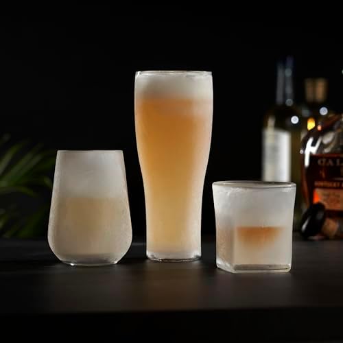 Viski Glacier Double Walled Beer Glass with Active Cooling Gel, Perfect for Cold Drinks at Indoor and Outdoor Parties, Special Occasions, Home Bar Accessories, Great Gifts for Men, 16 oz, Set of 1
