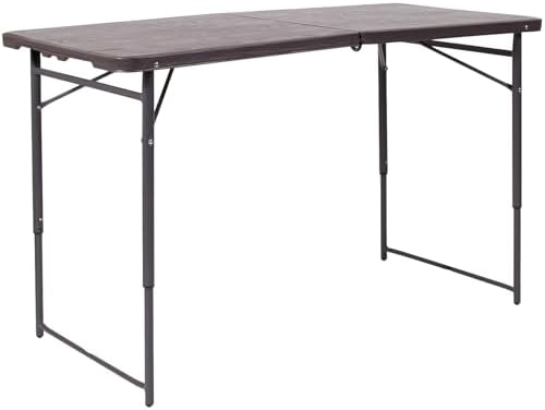Flash Furniture 5-Foot Bi-Fold Granite White Plastic Folding Table | Lightweight, Easy Storage, Commercial Grade, Carrying Handle