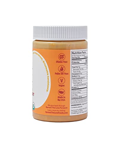 Spread The Love NAKED CRUNCH Organic Peanut Butter, 16 oz Jar, 1 Pack | USDA Organic, All Natural, Vegan, Gluten Free, Dry Roasted