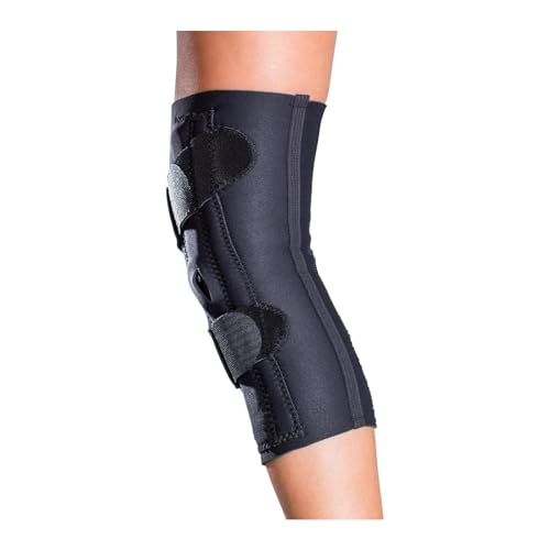 DonJoy Lateral J Knee Brace (Right Leg, Medium) | Hinged Neoprene Sleeve with Lateral J Buttress for Patellar Support, Right Leg. Sku 11-0775-3