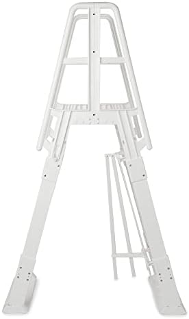SLA A-Frame 48 to 56 Inch Adjustable Above Ground Swimming Pool Ladder Entry System with Slide Lock Barrier and Handrails, White
