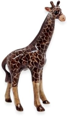 WitnyStore Tiny 2¾" Brown Standing Look Right Giraffe Figurine - Miniature Hand Made Ceramic Giraffes Tropical Savanna Africa Wild Life Cute Animals Porcelain Decorative Collectible Figure Décor Gifts