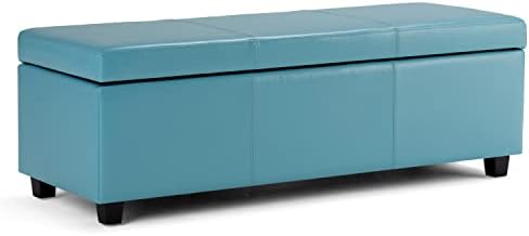 SIMPLIHOME Avalon 54" Wide Linen Look Fabric Storage Ottoman in Slate Grey | Contemporary lift-top ottoman with high-density foam