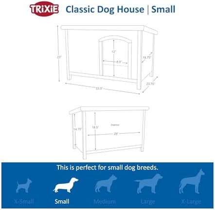 Trixie Natura Classic Dog House - Wooden Outdoor Shelter with Weatherproof Sealer, Hinged Roof & Adjustable Legs for Medium Dogs - Gray - 27 x 41 x 28.5 in
