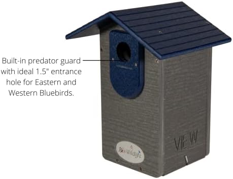 Ultimate Eastern and Western Bluebird House with Universal Mounting Pole Kit - Garden Birdhouse and Pole Combo (Blue and Gray)
