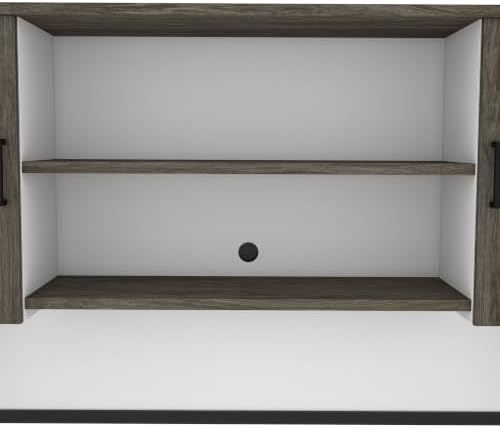 Bestar Norma 71W U or L-Shaped Executive Desk with Hutch in Walnut Grey & White