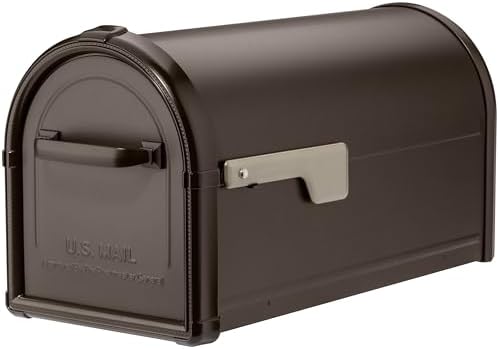 Architectural Mailboxes Hillsborough Post Mount Mailbox, Rubbed Bronze | Galvanized steel build for outside with rust-resistant powder-coat finish and a magnetic door closure. USPS approved.