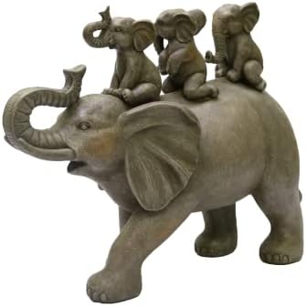 Nature's Mark 8" H 3 Baby Elephants Riding an Elephant Resin Statue Figurine Home Decorative Accent Decor (Brown)