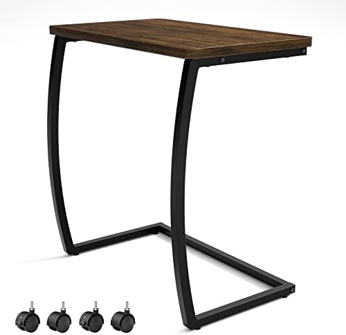 SRIWATANA Walnut C Shaped Side Table, Vintage End Table for Sofa Couch Bed