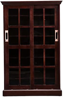SEI Furniture - Media Cabinet with Sliding Doors - Espresso - Transitional Design, Brown Glass and Wood - Ideal for Home Office, Living Room (MS1071)