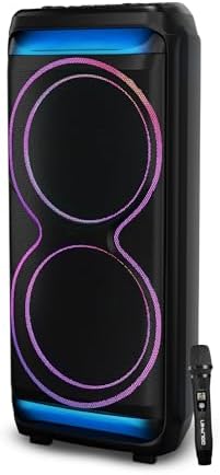 Dolphin Bluetooth Party Speaker with UHF Wireless Microphone, Dual 15" | 100W RMS, X-BASS, WaveSync TWS, LED Lights, USB, TF/SD, AUX, FM