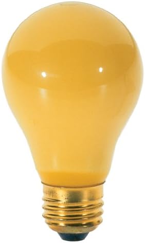 Satco S3939 130-Volt 100-Watt A19 Bug Light Medium Base Light Bulb, Yellow, 2-Pack