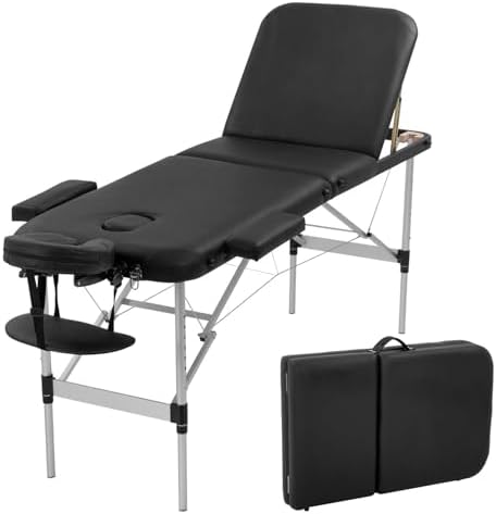 BestMassage Aluminium Massage Bed Portable Massage Table 28 inch Wide Lash Bed Height Adjustable 3 Folding Spa Table with Non-Woven Bag for Spa Footmassage Facial CareSpa Tattoo