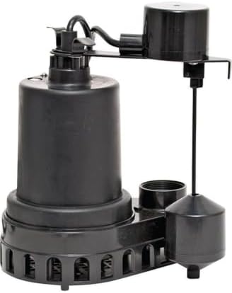 Superior Pump 92260 1/4 HP Thermoplastic Sump Pump with Vertical Float Switch, Black