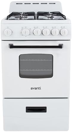 Avanti Compact Gas Range Oven, 4 Sealed Burners, 20-Inch, Stainless Steel | Avanti Compact Gas Range Oven, Freestanding with 4 Sealed Burners, Broiler with Pan, Storage Drawer, 20-Inch, Stainless Steel