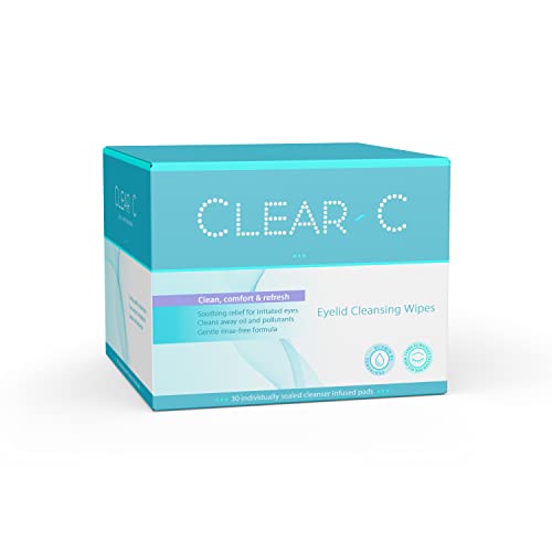 Clear C Pre-Moistened Eyelid Cleaning Wipes, 1 Boxes Of 30 | Rinse-Free Eye Lid Wipes For Dry Eyes, Individually Wrapped Travel Packs