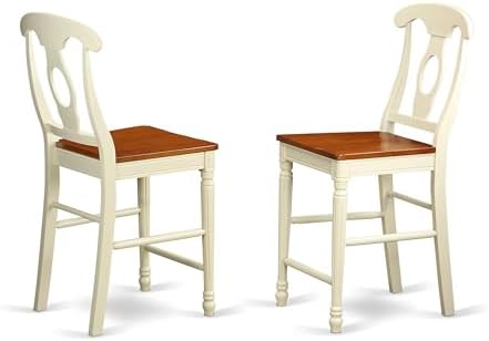East West Furniture KES-WHI-W Kenley Counter Height Dining Chairs - Napoleon Back Solid Wood Seat Chairs, Set of 2, Buttermilk & Cherry