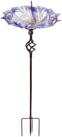 VCUTEKA Glass Bird Bath Outdoor Birdfeeder with Metal Stake Garden Decor