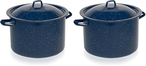IMUSA USA C20666-1062810W Speckled Enamel Stock Pot with Lid, 4 Quart, Blue | Speckled Enamel Finish, Durable Steel Construction, Ideal for Soups and Stews, Great for Everyday Family Meals