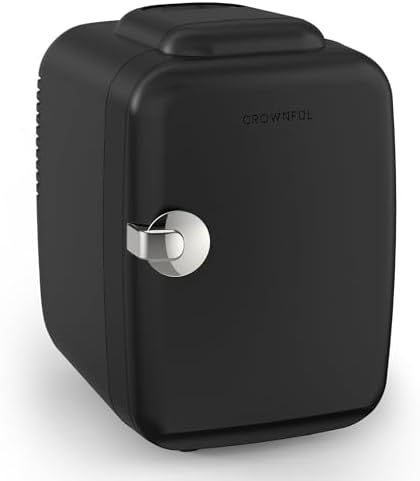 CROWNFUL Mini Fridge, 4 Liter/6 Can Portable Cooler and Warmer Personal Refrigerator for Skin Care, Cosmetics, Beverage, Food, Great for Bedroom