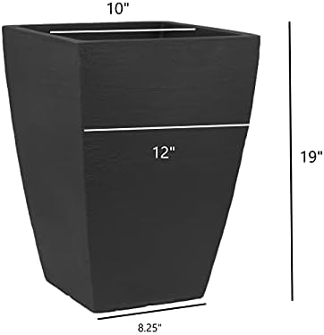 Tusco Products MSQ16BK Modern Square Garden Planter, 16-Inch, Black
