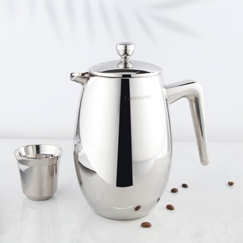Easyworkz Nando French Press 23 oz Double Wall Insulated Thermal Coffee Maker,304 Stainless Steel Cafetiere