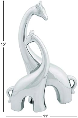 Deco 79 Ceramic Giraffe Decorative Sculpture Home Decor Statue, Accent Figurine 11" x 5" x 15", Silver