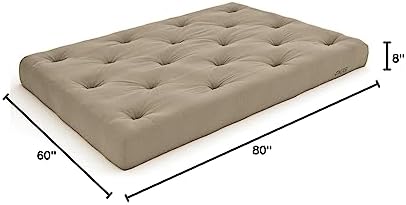 Nirvana Futons Plush, Comfortable 8-Inch Queen Futon Mattress, Khaki Twill - Made in USA