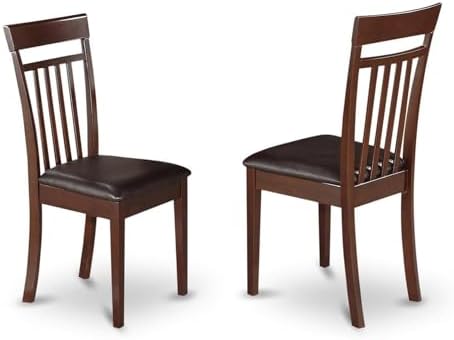 East West Furniture CAC-MAH-LC Capri Kitchen Dining Chairs - Faux Leather Upholstered Solid Wood Chairs, Set of 2, Mahogany