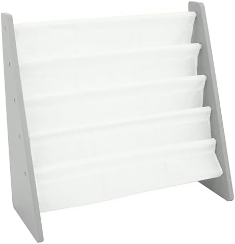Humble Crew Kids Bookshelf, Montessori Front Facing Toddler Bookcase 4 Tier | Book display rack and reading nook organizer, nylon pockets show covers face out, compact for any playroom or bedroom space
