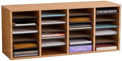 Safco Literature Organizer, 24 Compartments, Office and Classroom Mailbox with Adjustable Shelves, Wood Paper and Mail Sorter, Medium Oak