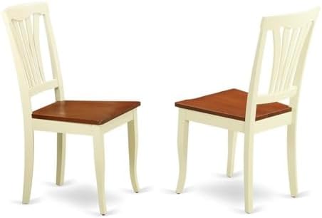 East West Furniture AVC-SBR-LC Avon Dining Chairs - Faux Leather Upholstered Wood Chairs, Set of 2, Saddle Brown
