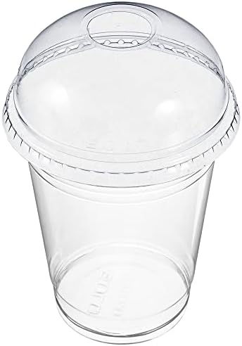 Clear Plastic Disposable Cups for Iced Coffee Bubble Boba Tea Smoothie, 16 oz, 50 Sets with Flat Lids