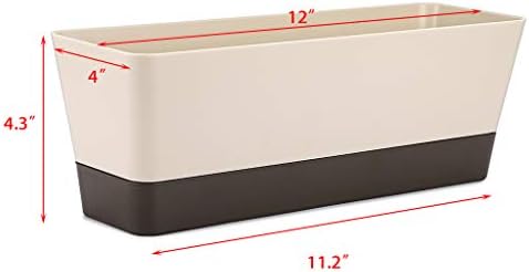 Skelang 3 Pcs Rectangular Plant Pot, 12" Watering Container with Drainage Hole, Window Planter Box with Saucer for Succulents, Flowers, Indoor Plants