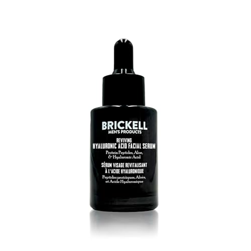 Brickell Men's Anti Aging Hyaluronic Acid Serum for Face, Reviving Day Serum for Men, Facial Serum With Hyaluronic Acid, Aloe, and Peptides, 1 Ounce, Scented