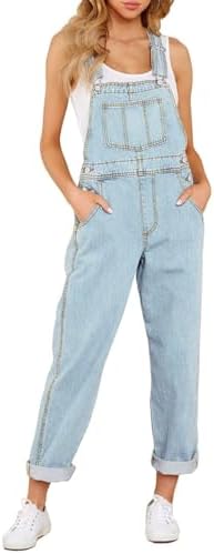 Vetinee Womens Classic Adjustable Straps Pockets Denim Bib Overalls Jeans Pants