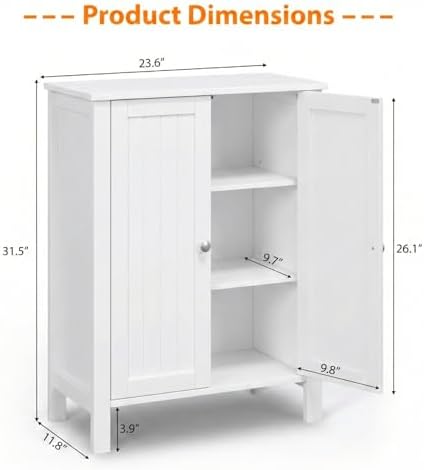 Bonnlo Bathroom Cabinet Free Standing Floor Storage with Double Door Adjustable Shelf Space Saver Decorative Modern Bathroom Furniture White