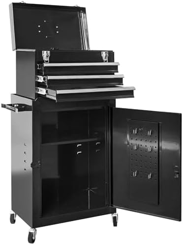 Road DAWG ATBT1204D-BLACK Torin Rolling Garage Workshop Tool Organizer: Detachable 4 Drawer Tool Chest with Large Storage Cabinet and Adjustable Shelf