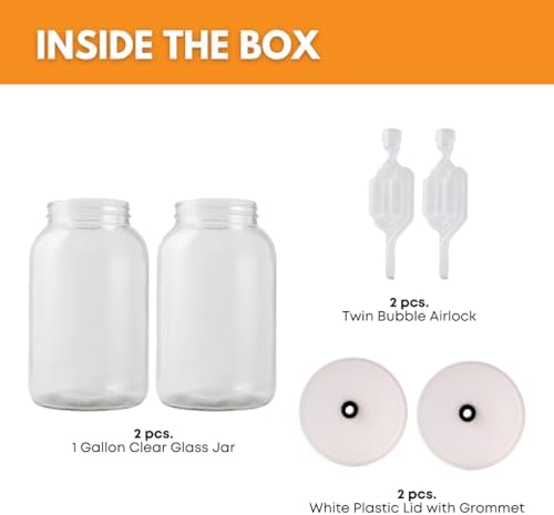 2-Pack 1 Gallon Glass Jar with Lid | Wide Mouth Twin Bubble Airlock Set | Heavy-duty Glass Jars with Airtight Lid for kombucha