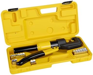 10 Tons Hydraulic Crimping Tool, 12 to 2/0 AWG battery cable crimper | 9 Pairs of Dies hydraulic crimper, for Battery Cable Lugs, Cable Railing, Marine, RV and Solar Wiring