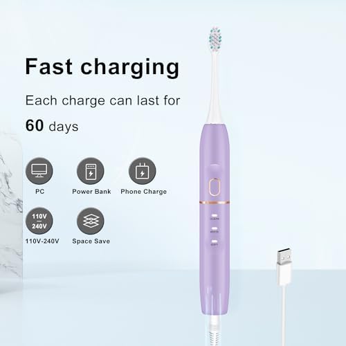 kingheroes Electric Toothbrush Set, Comes with 8 Brush Heads & Travel Case, 4 Modes with 2 Minutes Built in Smart Timer, One Charge for 60 Days