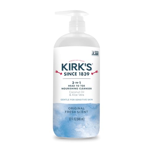 Kirk's Juniper & Lime​ 3-in-1 Nourishing Cleanser, Shampoo Body Wash Bubble Bath, Coconut Oil and Aloe Vera, Vegan Non-GMO, 32 Fl Oz