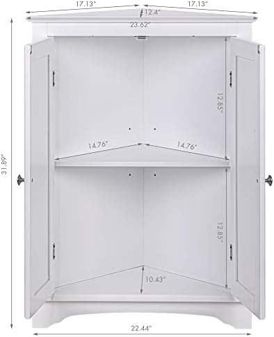 Spirich Corner Bathroom Cabinet with Doors and Adjustable Shelf, White