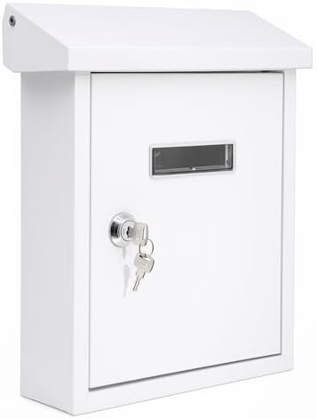 Serenelife Weatherproof Wall Mount Locking Mailbox Galvanized Steel Drop Box with Metal Flap for Mail Letters, Newspaper, Money Box