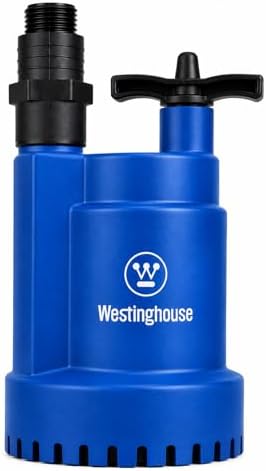 Westinghouse Sump Pump 1/4 HP 25 GPM Submersible Water Pump Thermoplastic Portable Utility Pump High Flow Water Removal for Swimming Pool Garden