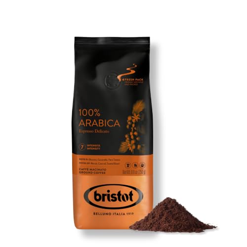 Bristot Espresso Cremoso Italiano Ground Coffee – Medium Roast, Rich & Smooth – 8.8oz (250g) Bag – Italian Ground Espresso for Home Machines